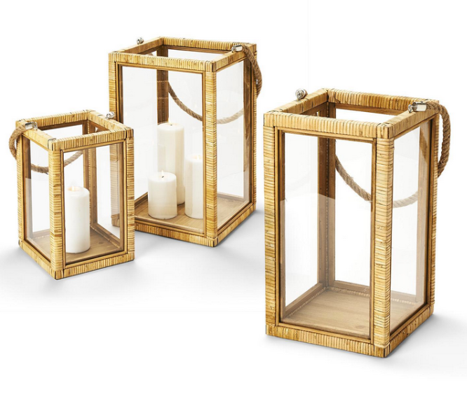 Rattan Lantern w/Rope only battery candles 11.5" W x 11.5" D x 18"H