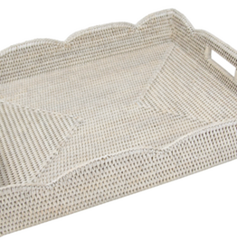 LG Rattan Scalloped Tray-Cream