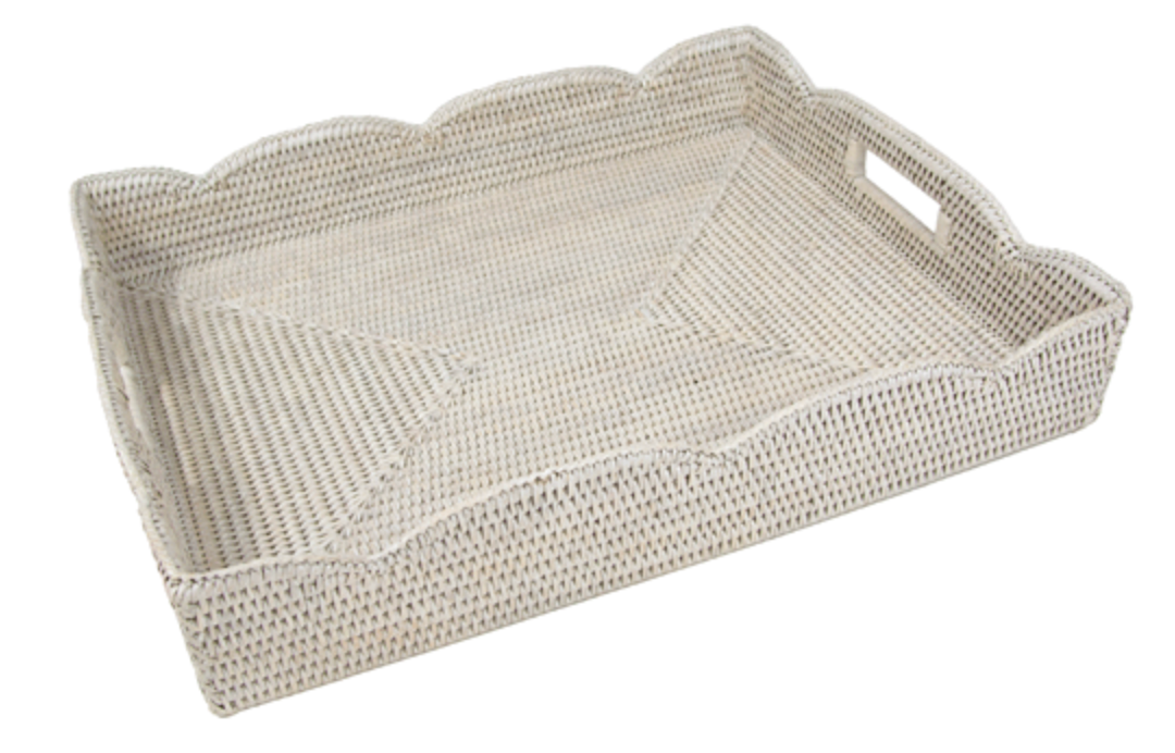 LG Rattan Scalloped Tray-Cream