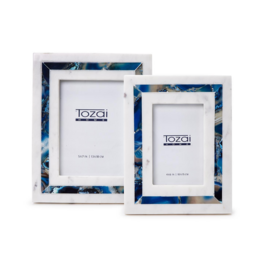 Blue Agate Inlay & White Marble Photo Frame - 5 x 7