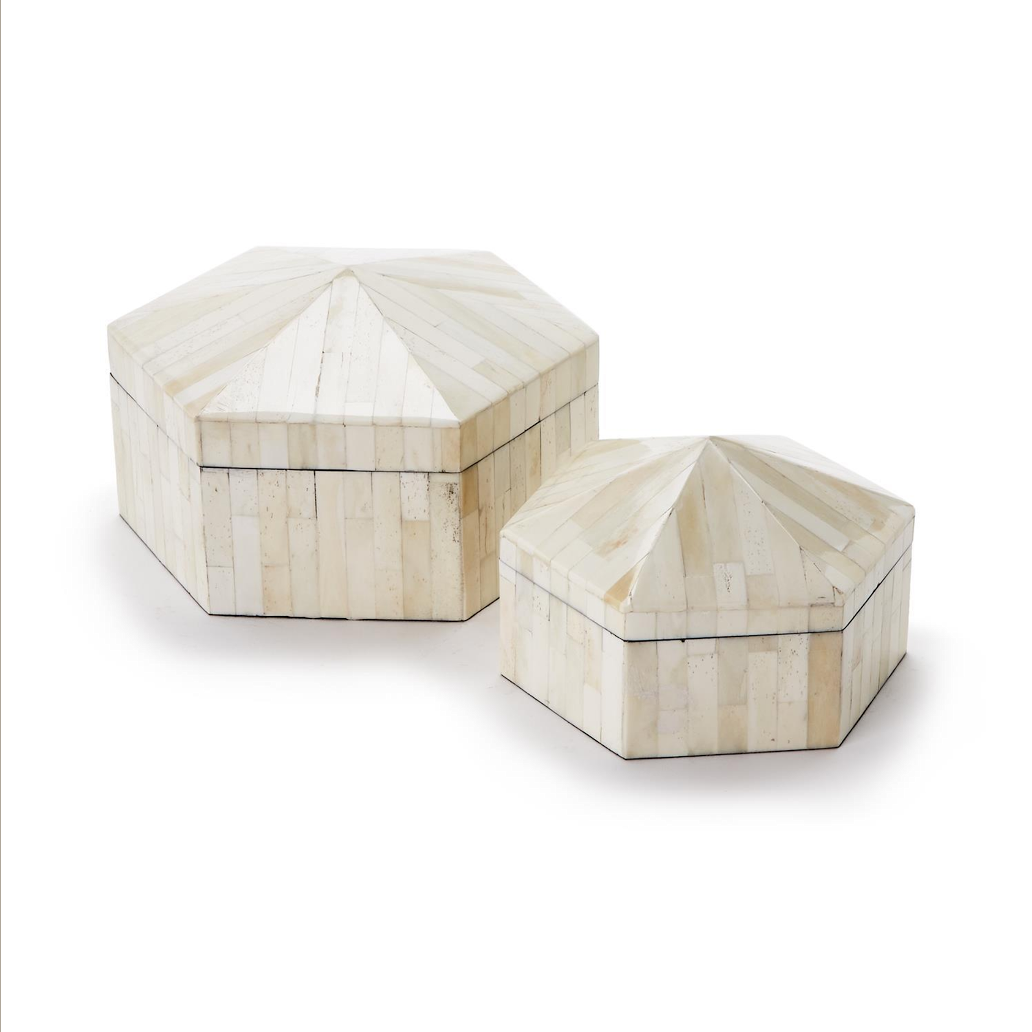 Pyramid Hexagonal Bone Covered Box- Sm - 7 1/2" W x 6 1/2" X 5 1/2" H