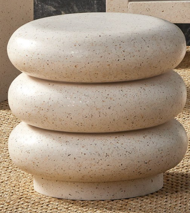 Cusani Ivory Terrazzo Stool - 18.75"h x 20"dia.