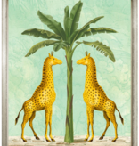 African Giraffes on Turquoise in Contemp Silver - 27" x 31"