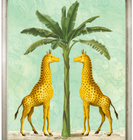 African Giraffes on Turquoise in Contemp Silver - 27" x 31"