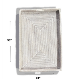 RECTANGULAR SHALLOW TRAY W/ HANDLE - WHITE WASH 36X24X3'H
