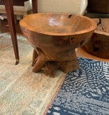 ANTIQUE TEAK BOWL ON PEDESTAL