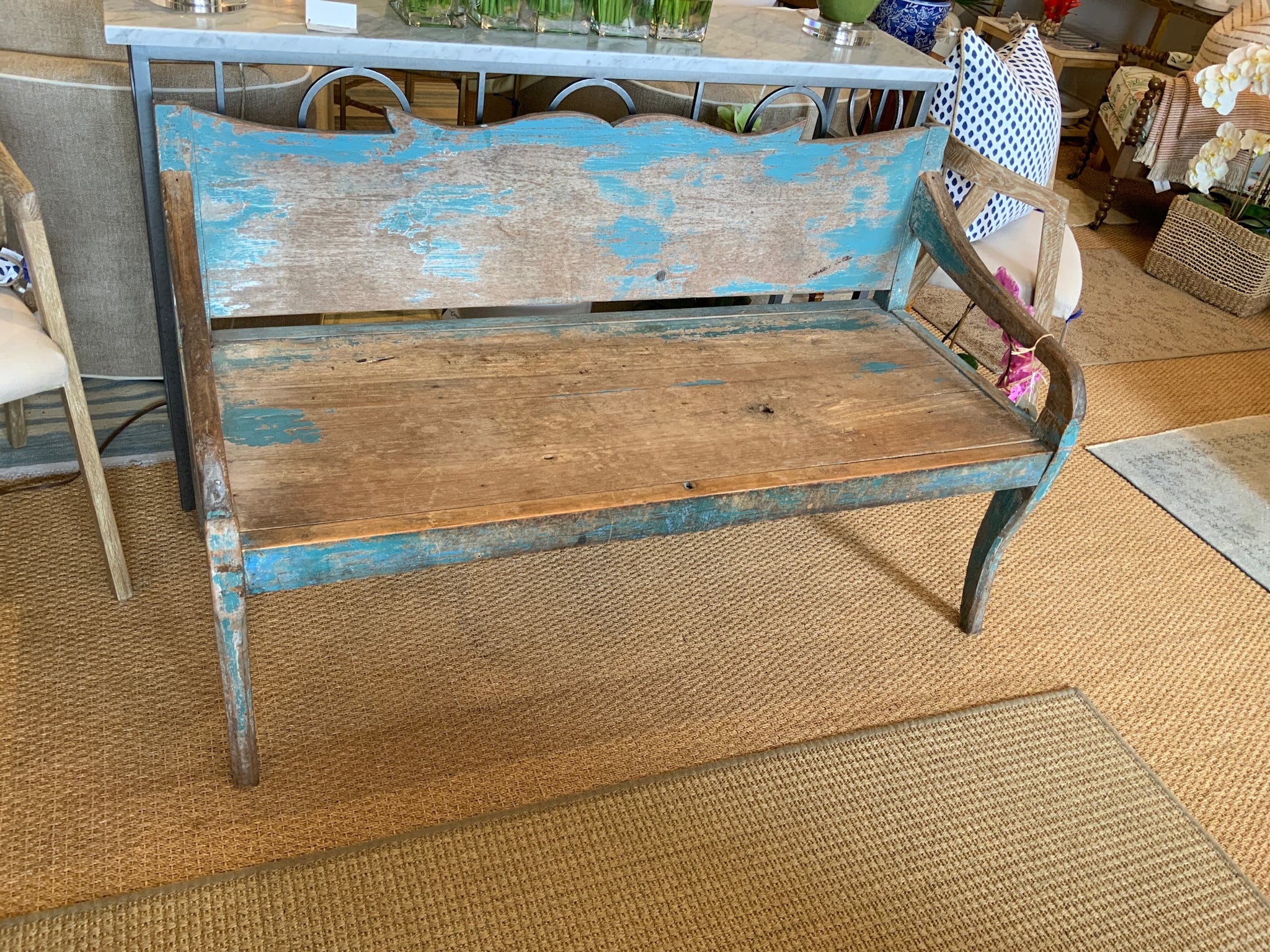 ANTIQUE BENCH BLUE BALI ORIG COND AND PA