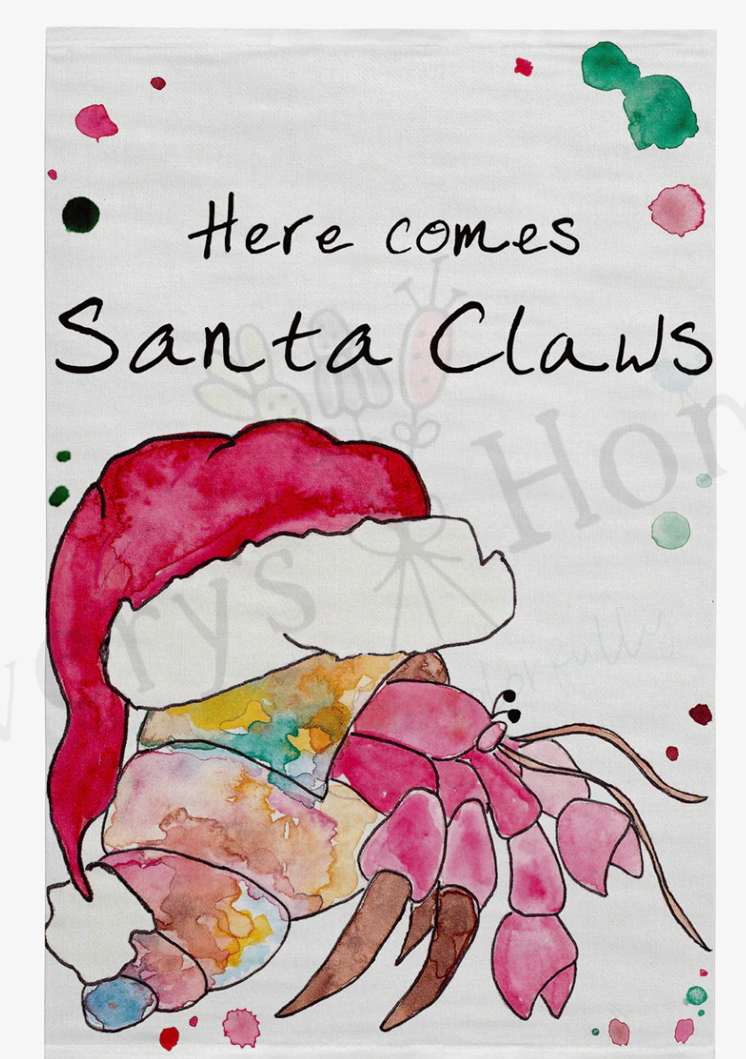 Santa Claws Beach Christmas Holiday Flour Sack Dish Towel