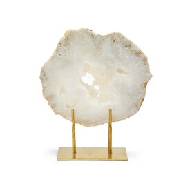 White Quartz Geode Slab on Gold Base