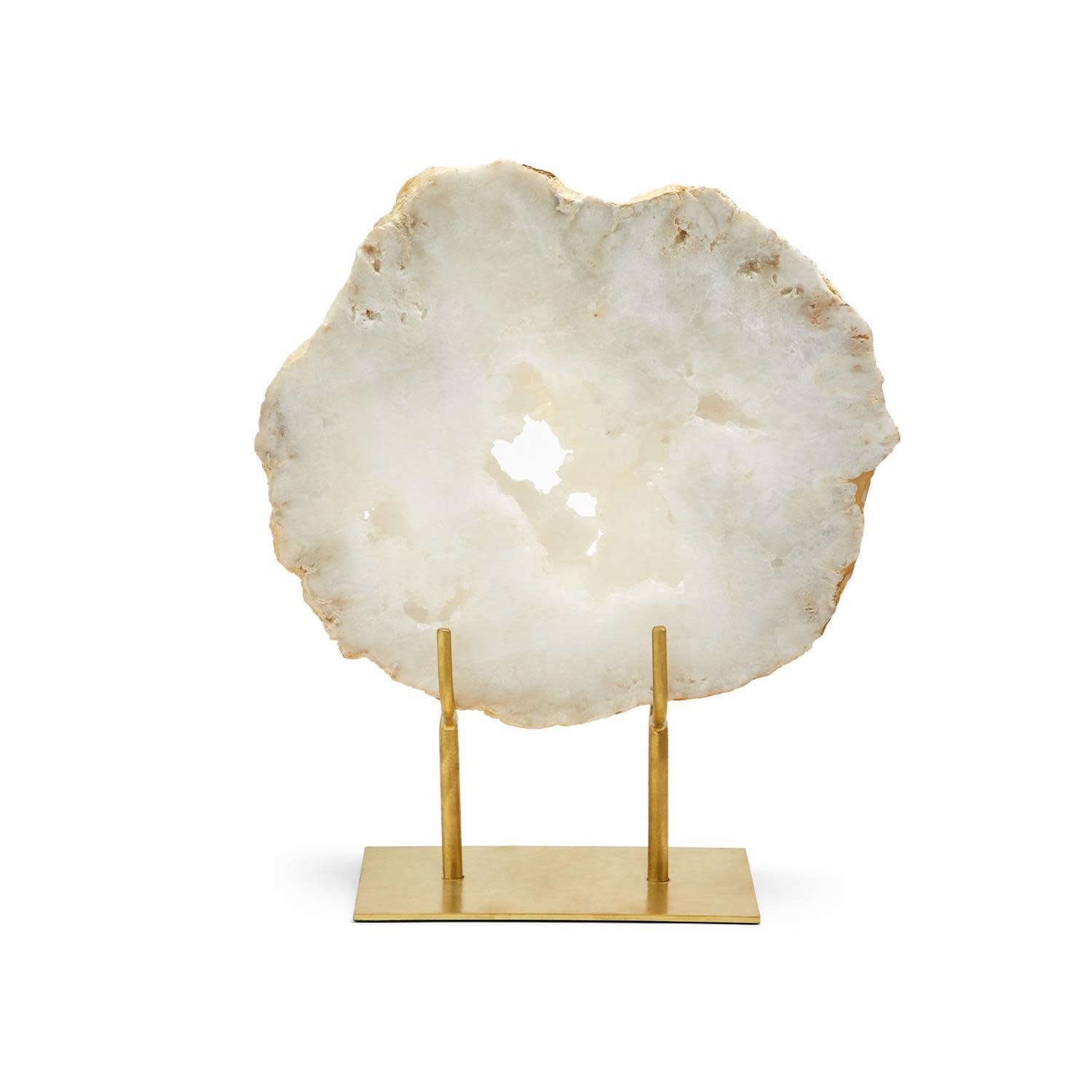 White Quartz Geode Slab on Gold Base