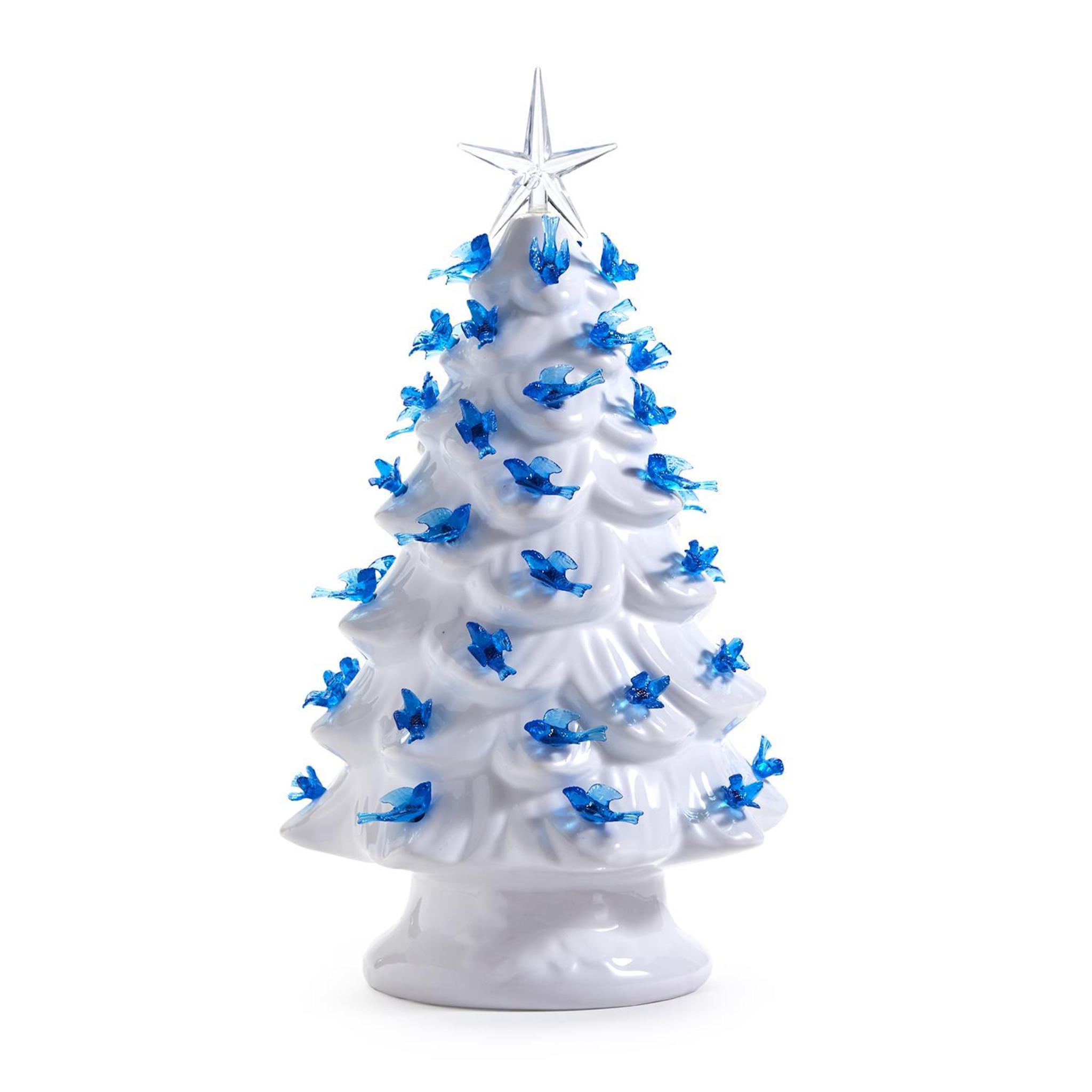 Blue and White Vintage Christmas Tree with Blue Doves and Star