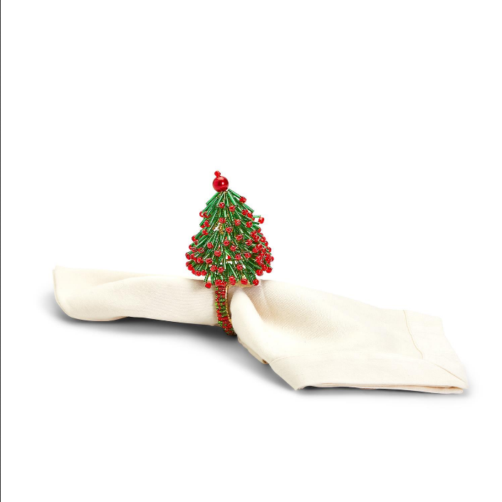 Glass Beaded Christmas Tree Napkin Ring