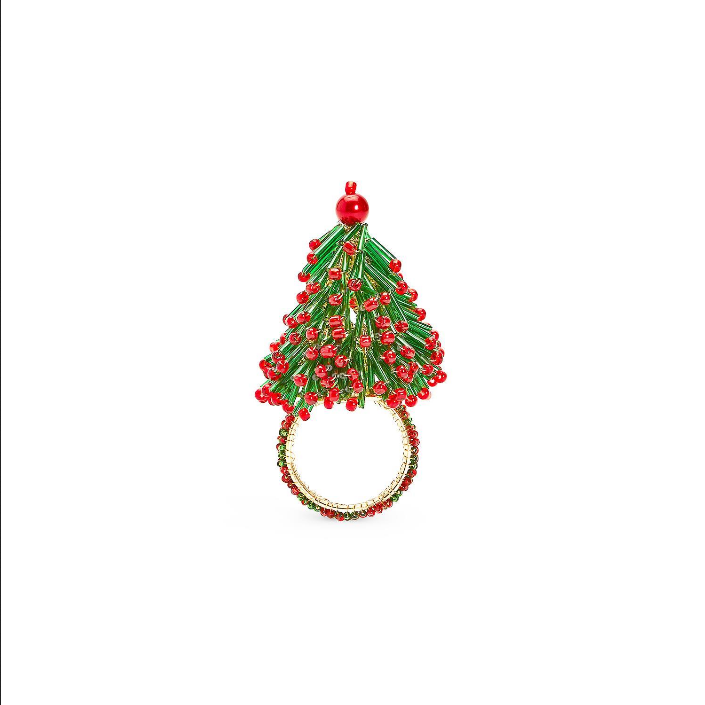 Glass Beaded Christmas Tree Napkin Ring