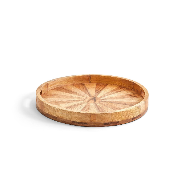 Parquet Woven Wood Round Tray 18" D