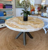 Jordan Dining Table with 48" Round Live Edge Polished Clouds Onyx