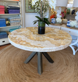 Jordan Dining Table with 48" Round Live Edge Polished Clouds Onyx