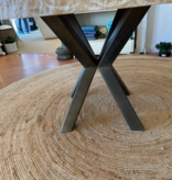 Jordan Dining Table with 48" Round Live Edge Polished Clouds Onyx