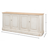 Antique Whitewash Sideboard, 4 Door - 83"w x 20"d x 36"h