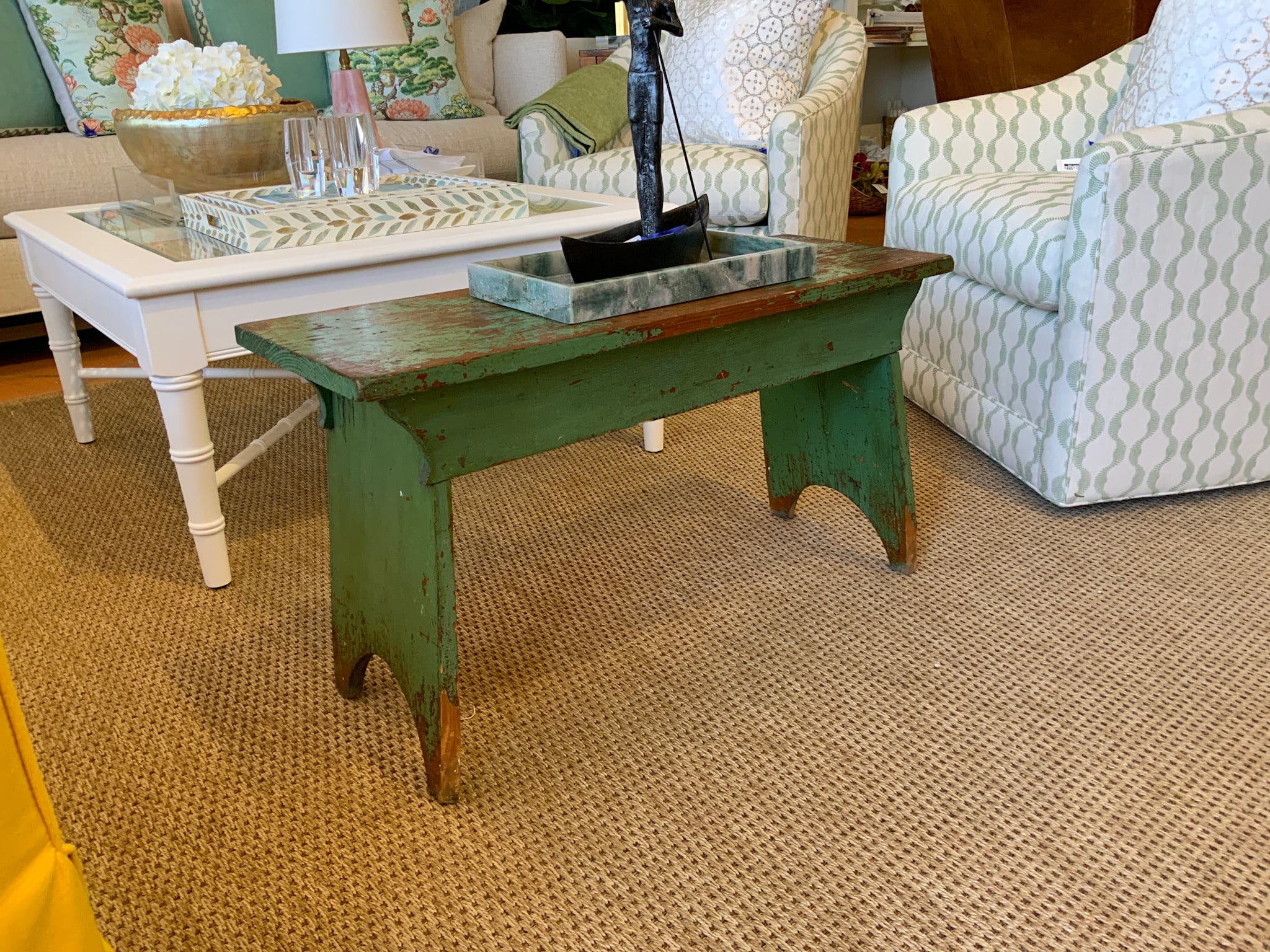 ANTIQUE GREEN BENCH
