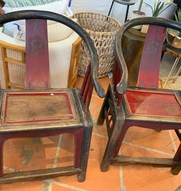 PAIR OF ANTIQUE WOODEN HORSESHOE CHAIRS