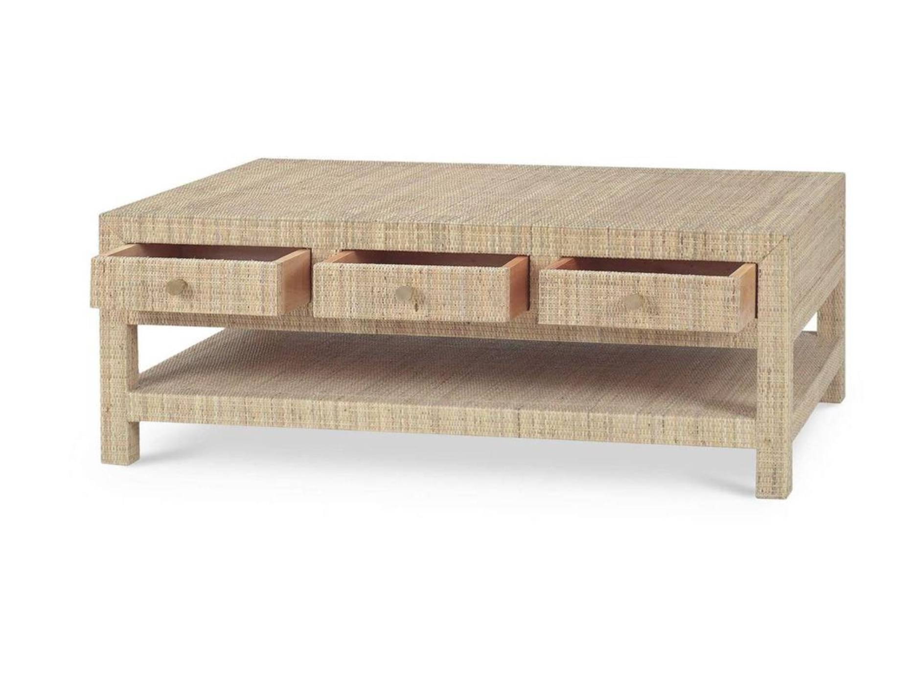 Kagu 6 Drawer Coffee Table w/ Rattan W 47 x D 30 x H 18 in