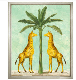 African Giraffes on Turquoise in Contemp Silver - 27" x 31"
