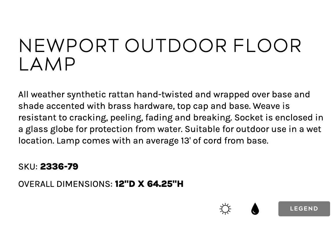 Newport Outdoor Floor Lamp 12" x 64.25"