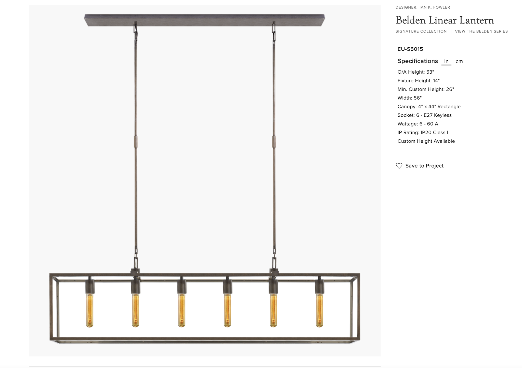 Belden Linear Lantern in Polished Nickel with Clear Glass