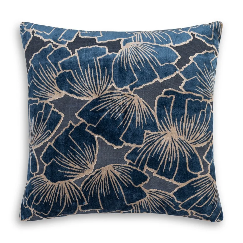 Cloud9 Design Navy Blue and Beige Floral Pillow