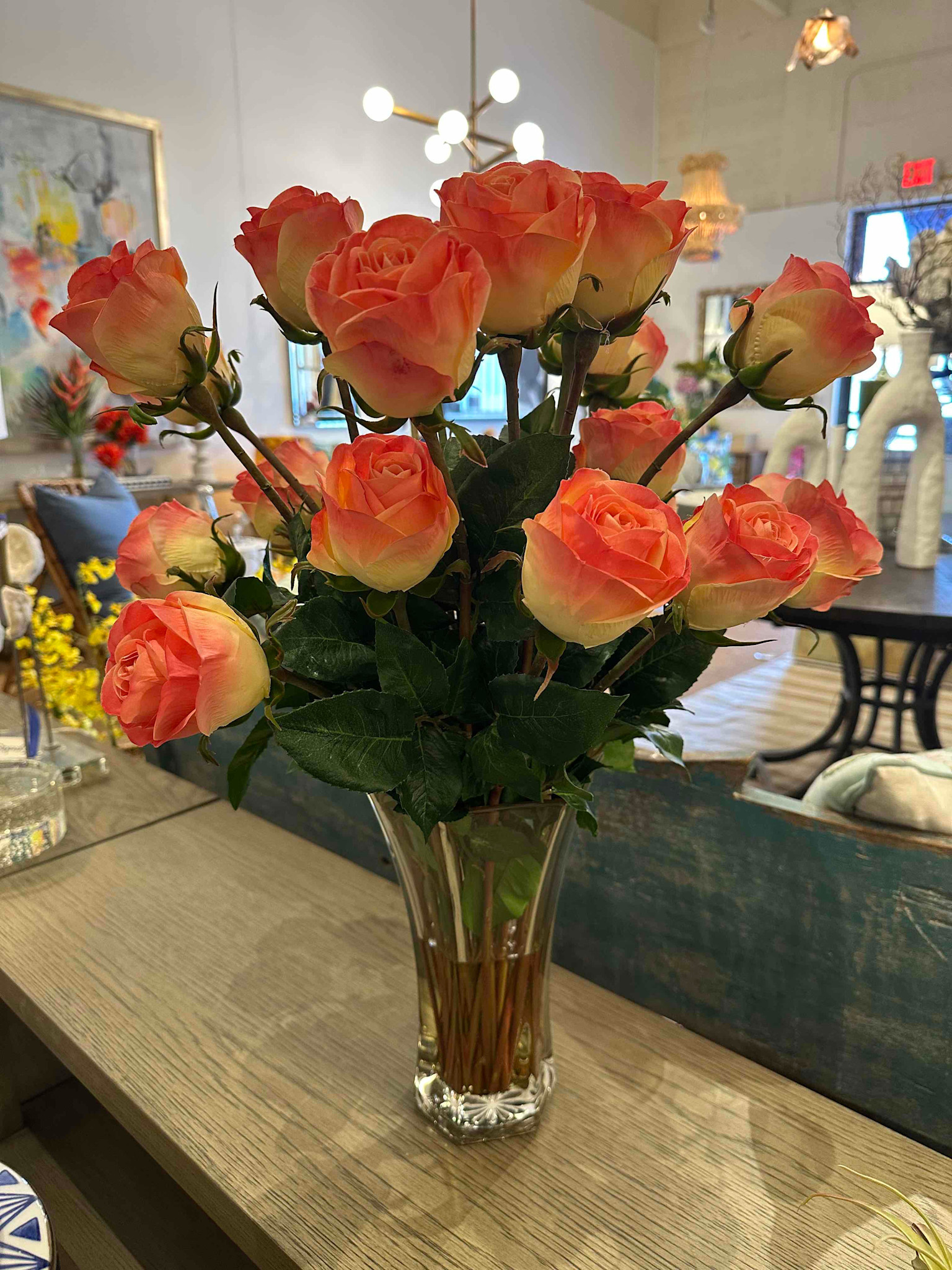 2 Dozen Long Stem Roses in Flared Vase (Salmon)