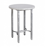 Lilian End Table  26"H, 18"DIA. Oyster White Finish, Light Travertine Top