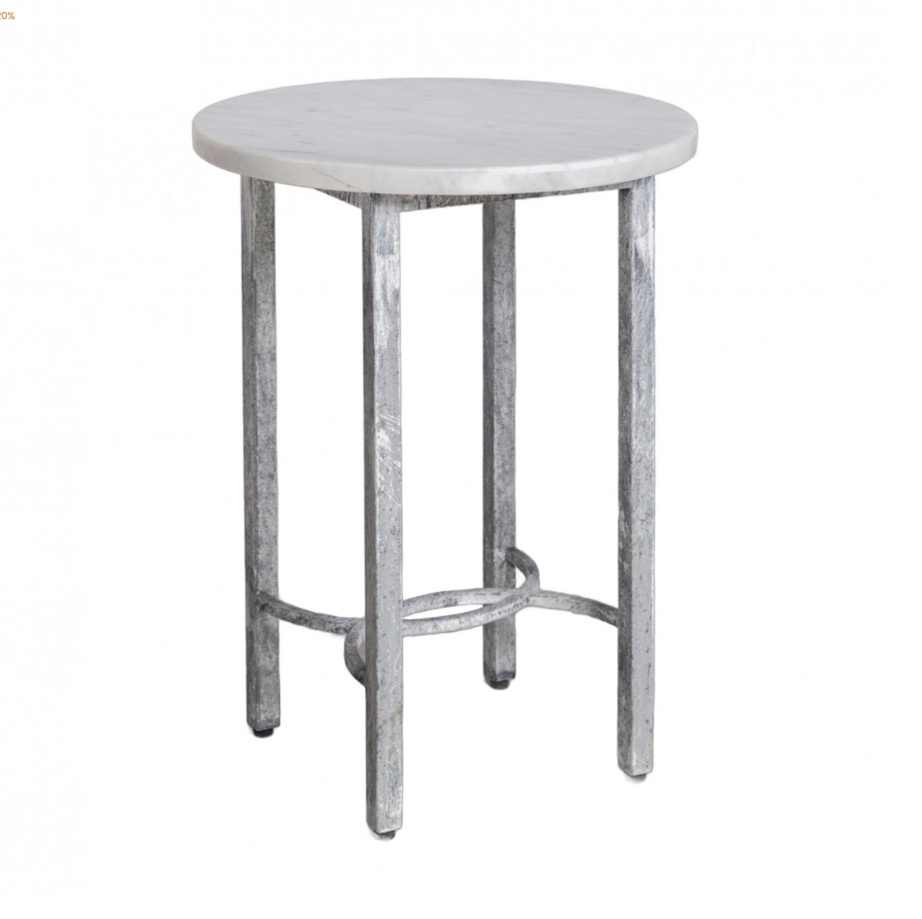 Lilian End Table  26"H, 18"DIA. Oyster White Finish, Light Travertine Top