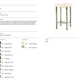 Lilian End Table  26"H, 18"DIA. Oyster White Finish, Light Travertine Top