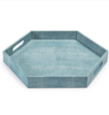 Shagreen Hex Tray - Turquoise  23"L x 20"W x 2.5"H