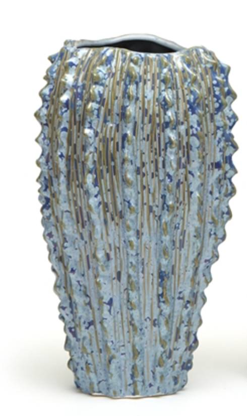 Blue Ribbed Vase-Small
