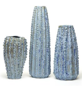 Blue Ribbed Vase-Small