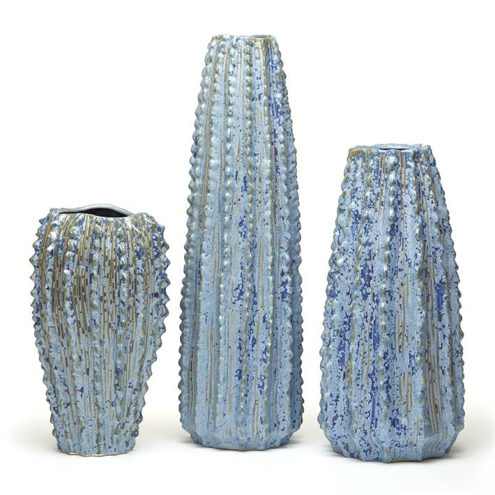 Blue Ribbed Vase-Med