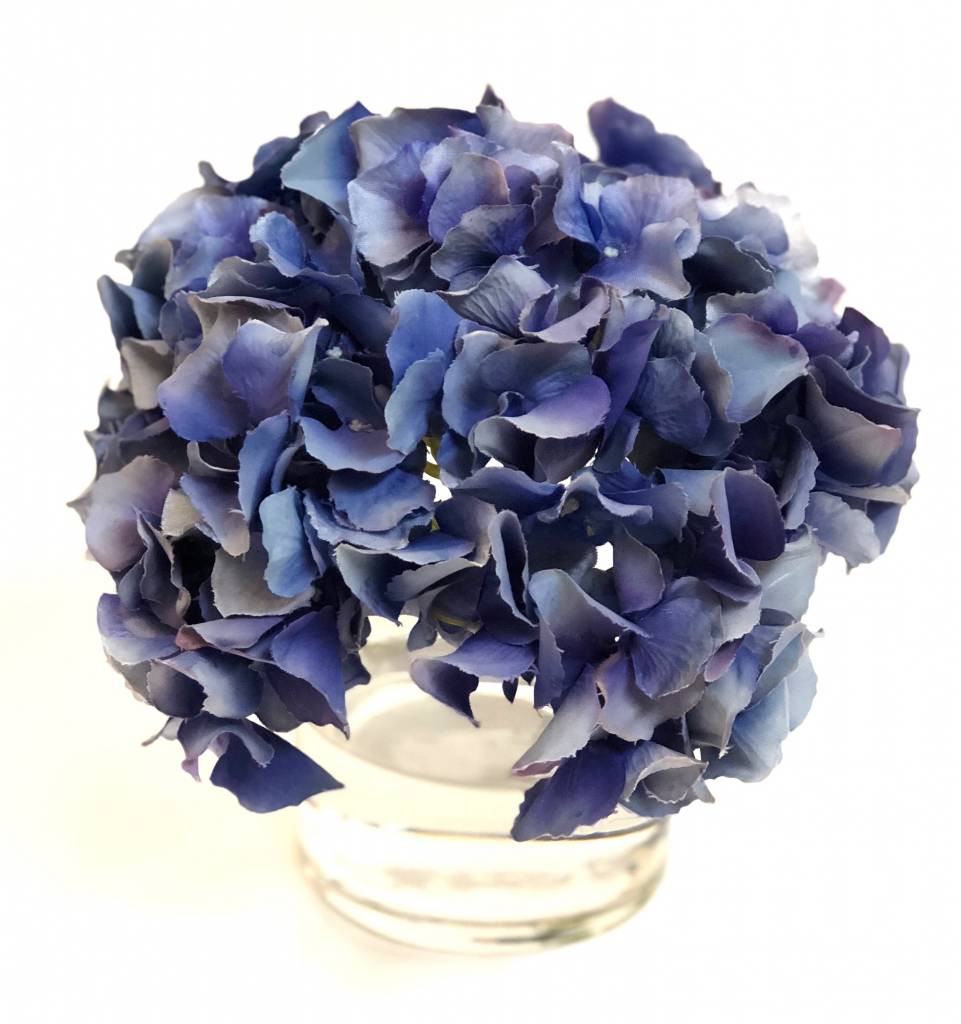 Hydrangea in 4" Cylinder-Faux Water (Dark Blue)