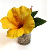 Hibiscus in 3" Cylinder with Faux Water/Stones (Yellow)