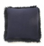 Cashmere Pillow with Fur-Navy 17x17