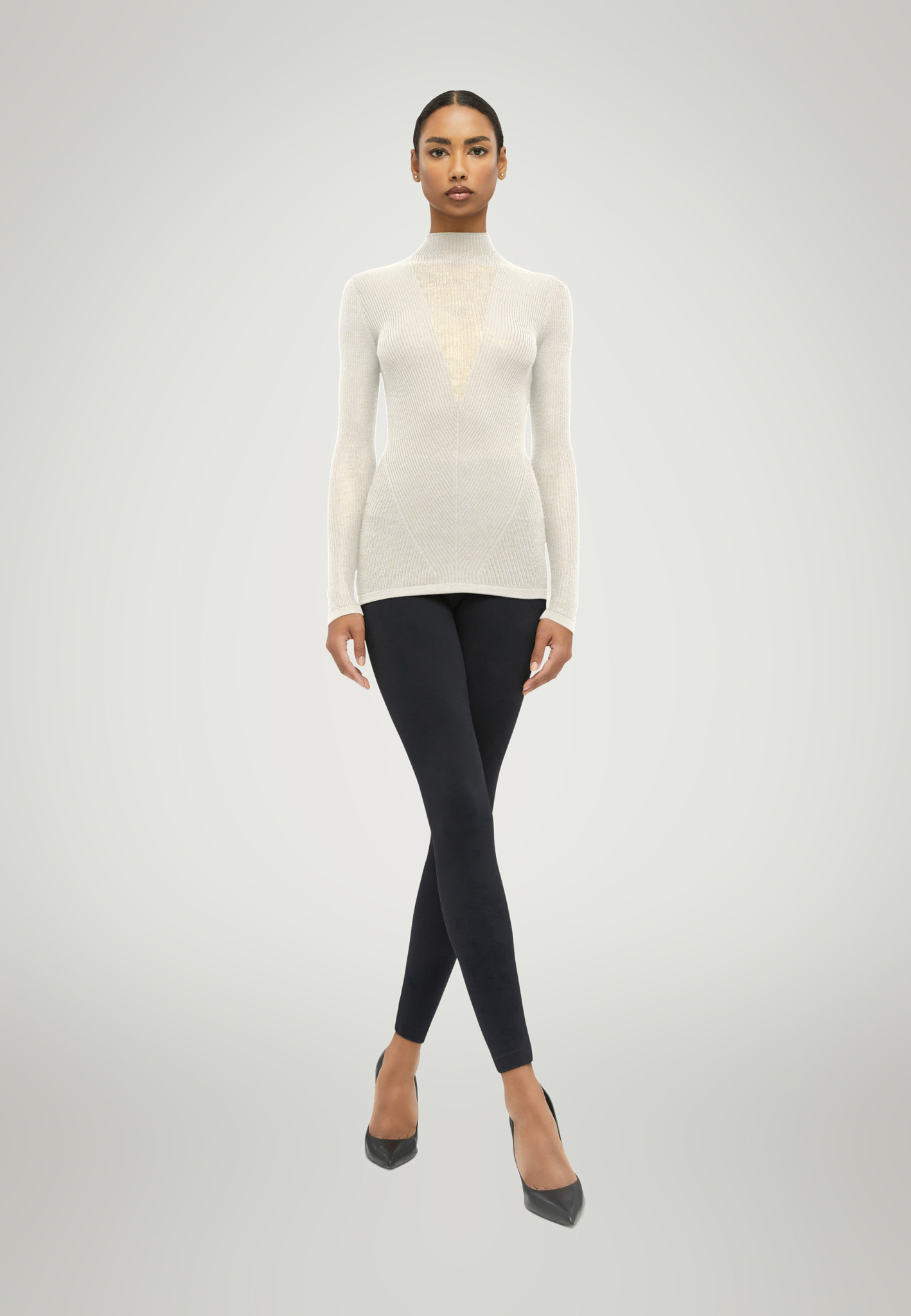 WOLFORD 53302 Aurora Rib Net Top Long Sleeves