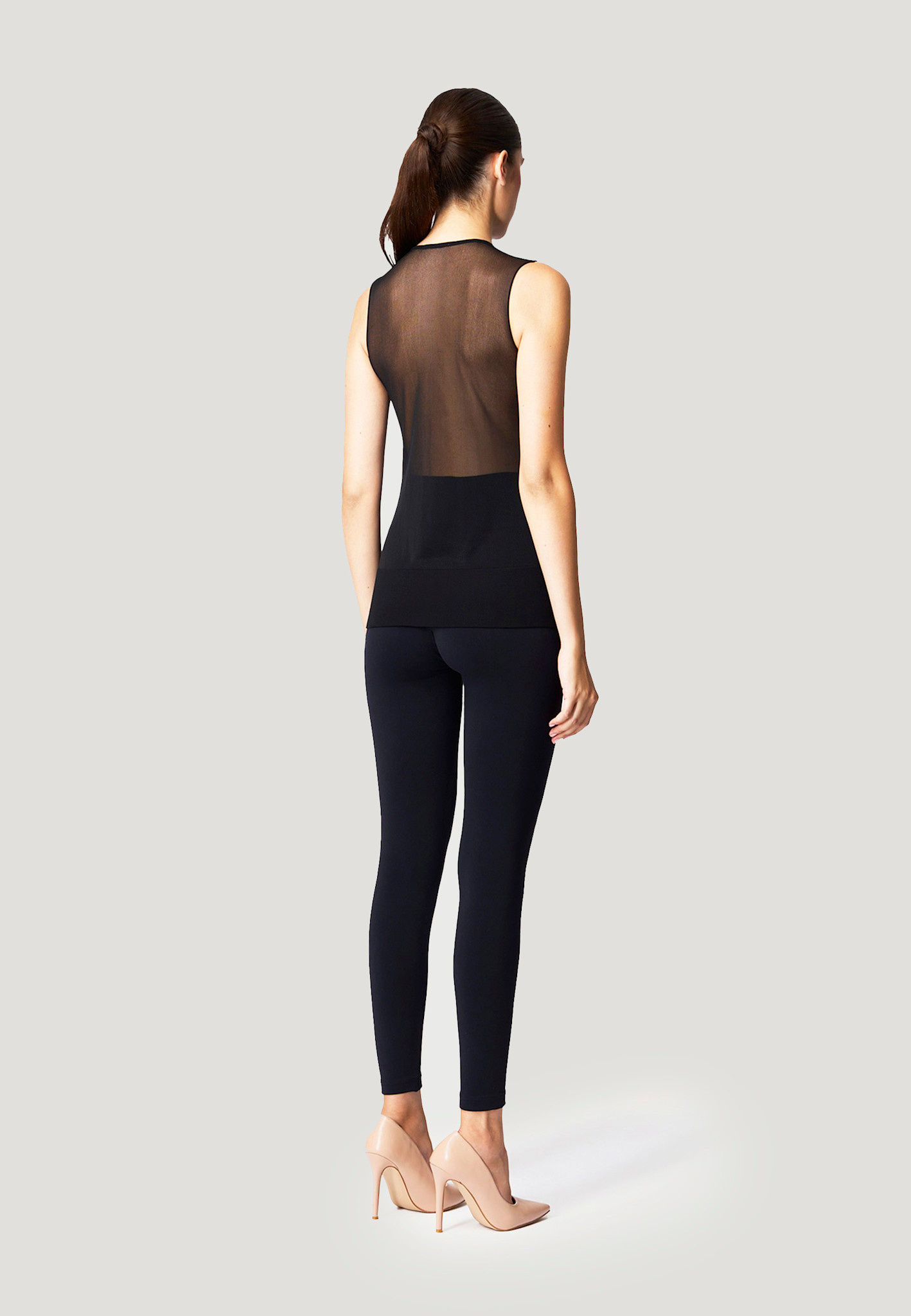 WOLFORD 53371 Sheer Opaque Knit Top Sleeveless