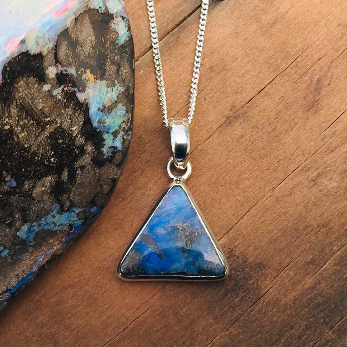 Boulder Opal 15mm Triangular Pendant on Chain