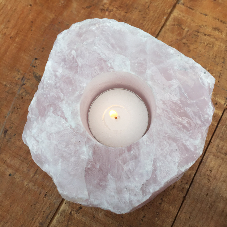Rose Quartz Rough Crystal Candle Holder