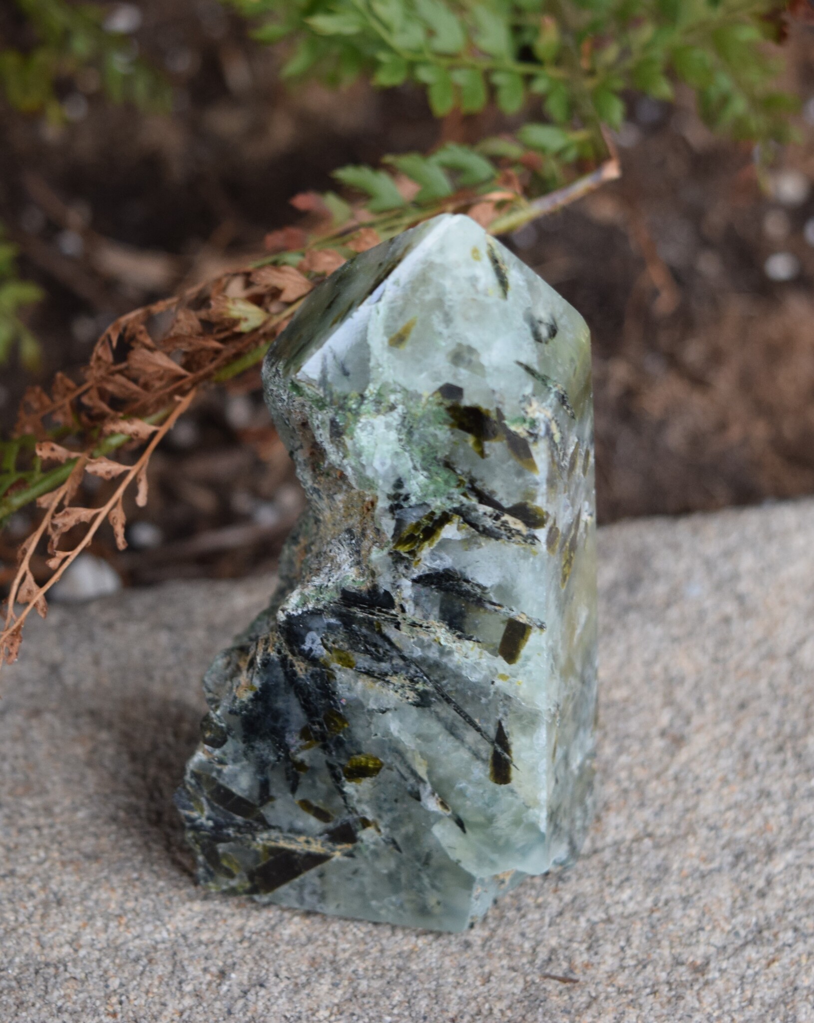 Prehnite Point With Rough and Polished Surfaces, 3.5"