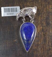 SS Sabertooth Skull  with  Lapis Lazuli Teardrop 55mm Pendant