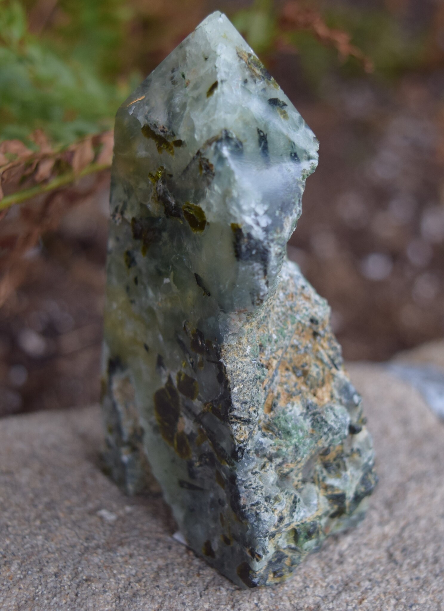 Prehnite Point With Rough and Polished Surfaces, 3.5"