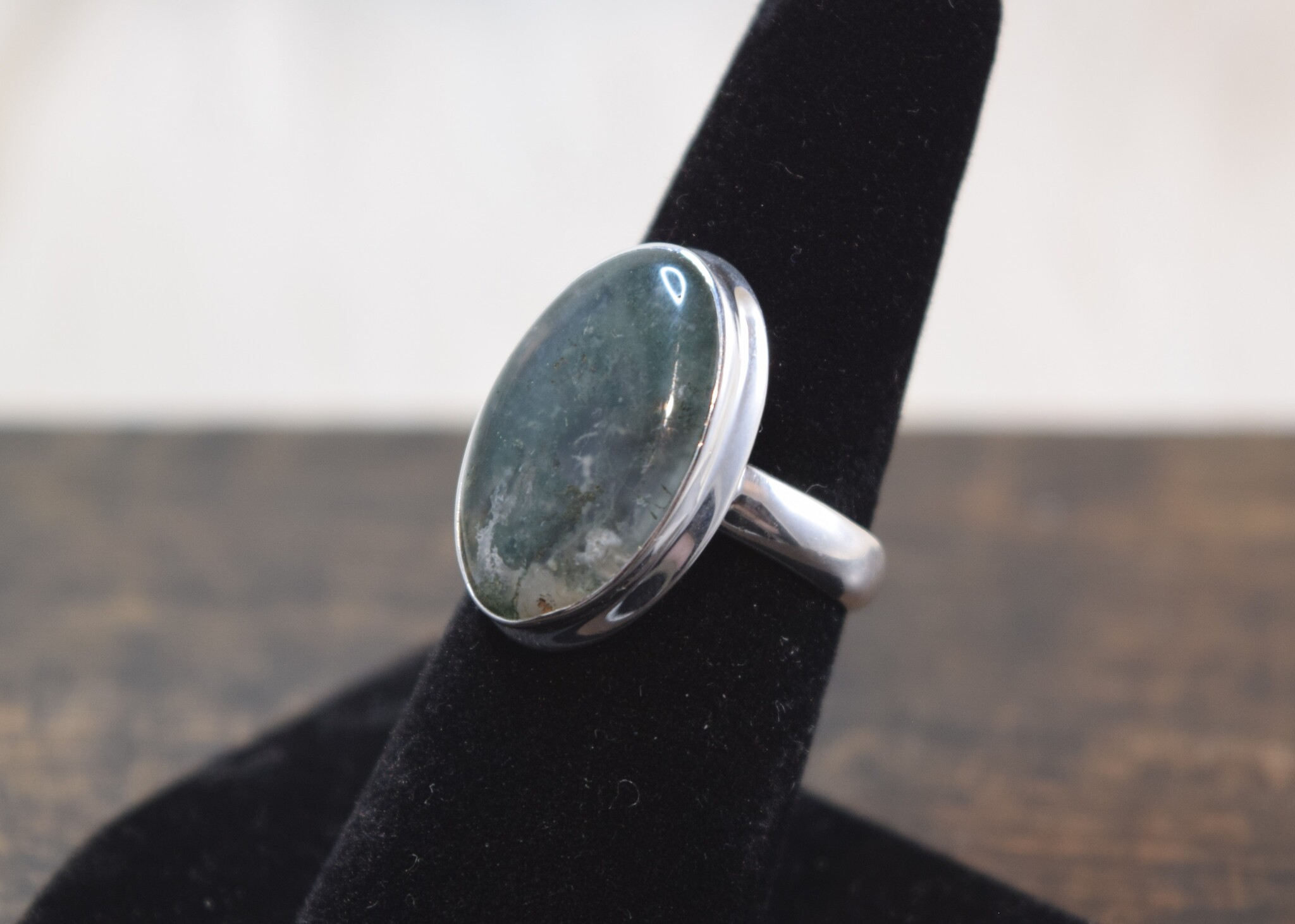 SS Moss Agate Ring Size 7