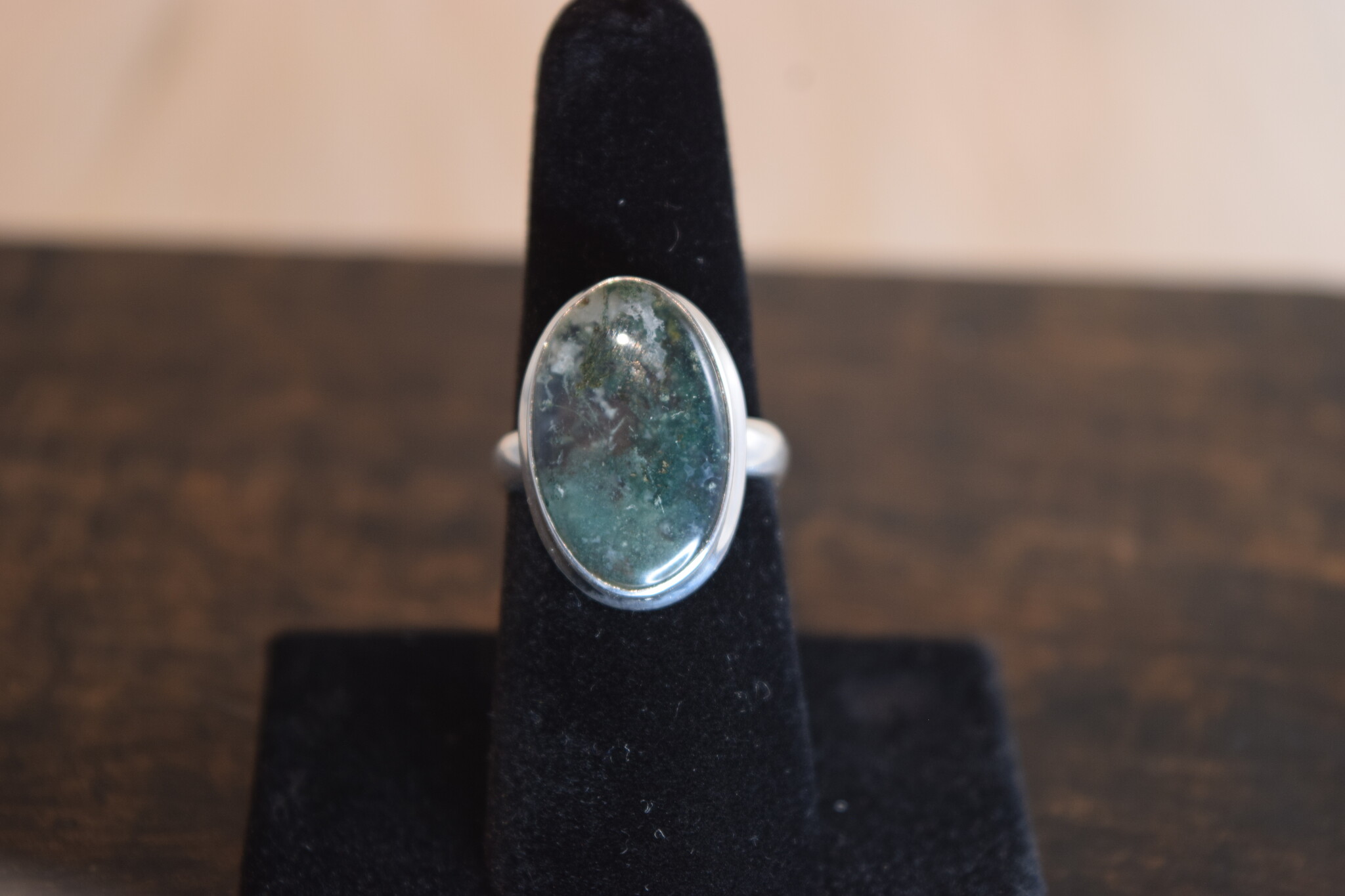 SS Moss Agate Ring Size 7