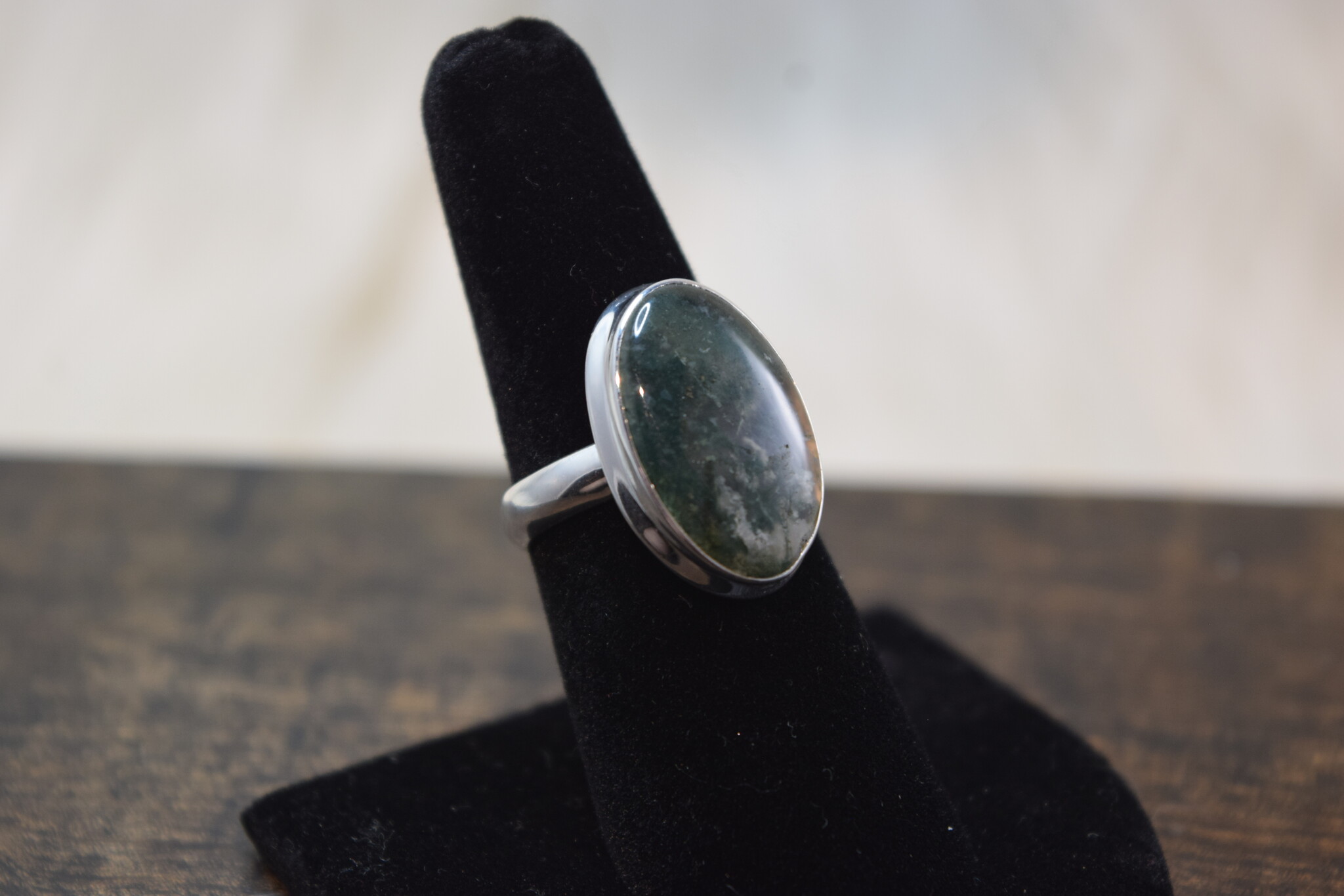 SS Moss Agate Ring Size 7